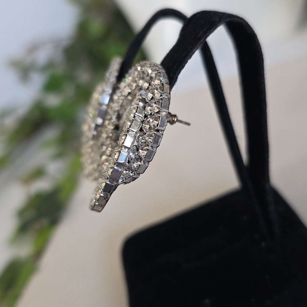 Statement Silver Interlocking Circles With Clear Rhinestones - Picture 5 of 9